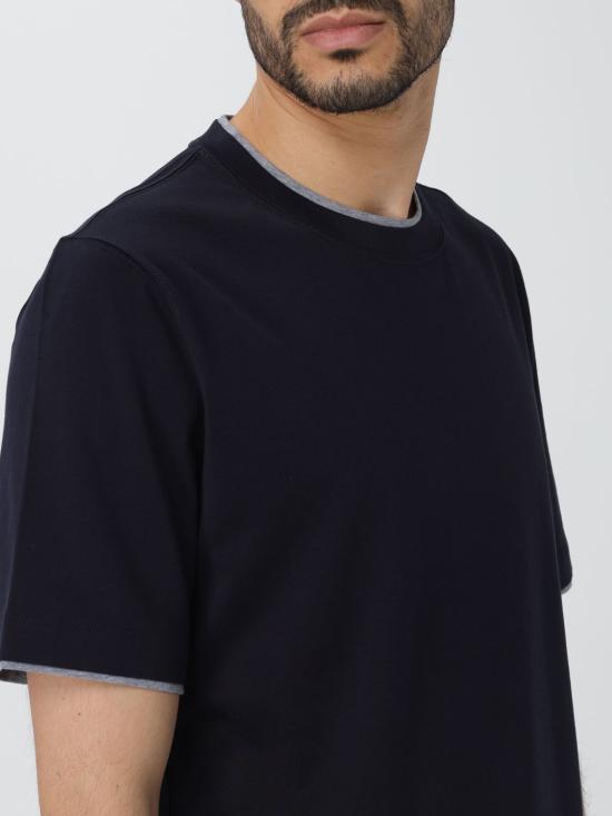25FW 브루넬로 쿠치넬리 자수 로고 티셔츠 M0B137427 CW893 Navy - BRUNELLO CUCINELLI