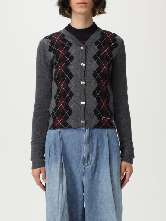 25FW 가니 파인 메리노 아가일 가디건 K2284 523 Grey