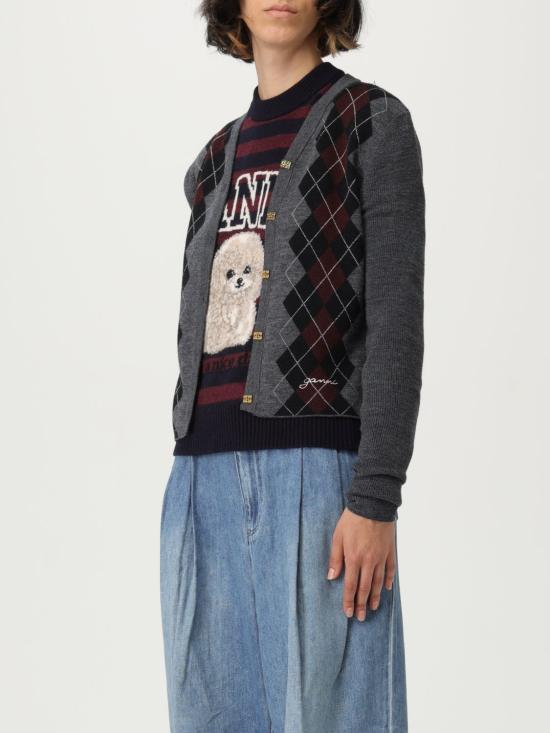 25FW 가니 파인 메리노 아가일 가디건 K2284 523 Grey - GANNI