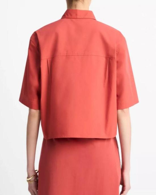  빈스 셔츠 반팔 크롭 셔츠 브릭 로즈 - VINCE