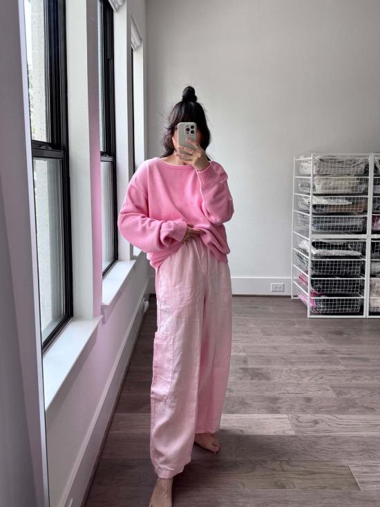  밀스 크롭 팬츠 식사 FDA 셰프 팬츠 버블검 리넨