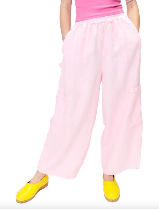  밀스 크롭 팬츠 식사 FDA 셰프 팬츠 버블검 리넨 - MEALS