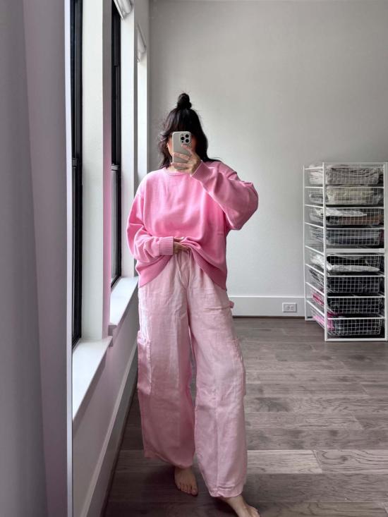  밀스 크롭 팬츠 식사 FDA 셰프 팬츠 버블검 리넨 - MEALS