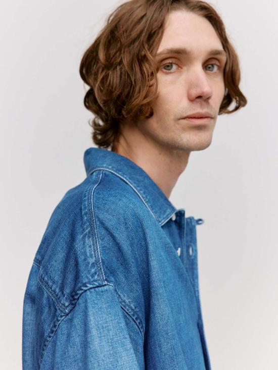  로에베 반팔 셔츠 데님 반팔  라이트 블루 - LOEWE