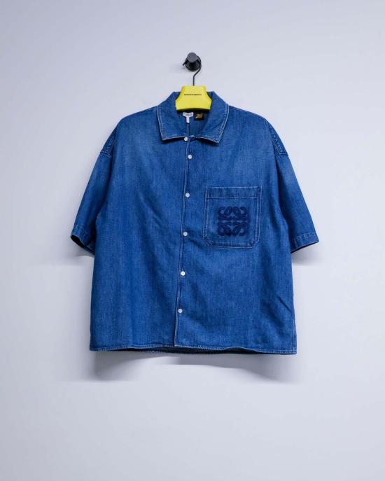  로에베 반팔 셔츠 데님 반팔  라이트 블루 - LOEWE