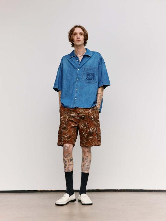  로에베 반팔 셔츠 데님 반팔  라이트 블루 - LOEWE