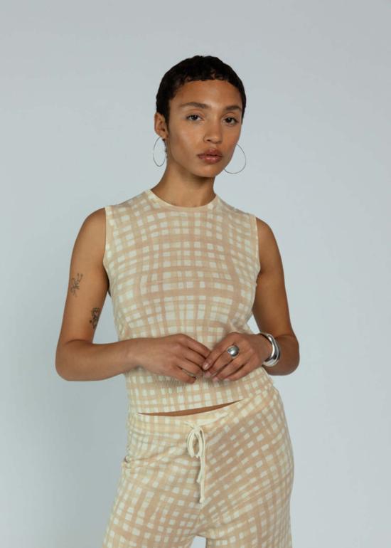  MJ 왓슨 민소매 티셔츠 엠제이 왓슨 슬리브리스 탑 오트 체크 - MJ. WATSON