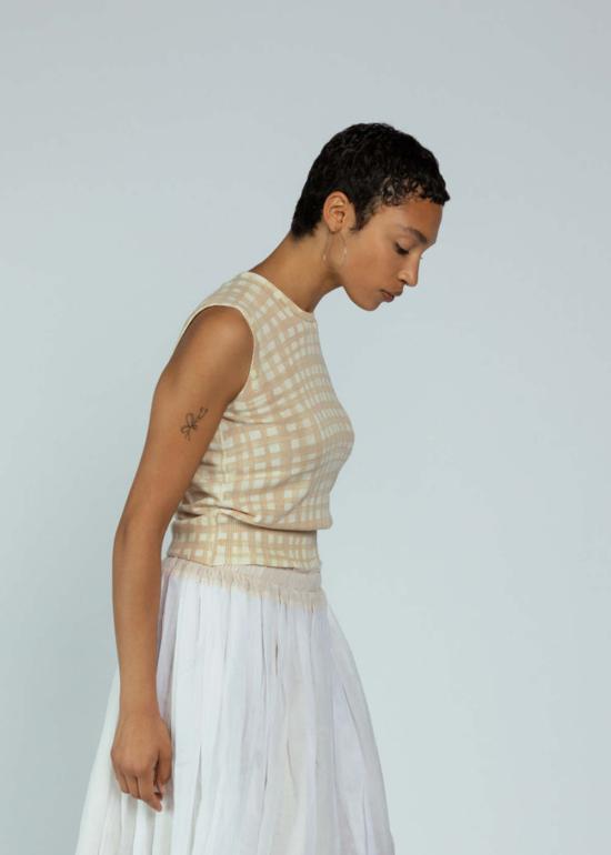  MJ 왓슨 민소매 티셔츠 엠제이 왓슨 슬리브리스 탑 오트 체크 - MJ. WATSON