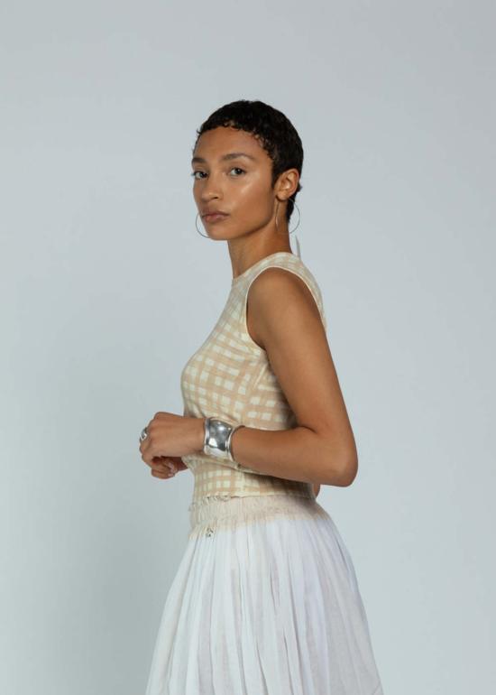  MJ 왓슨 민소매 티셔츠 엠제이 왓슨 슬리브리스 탑 오트 체크 - MJ. WATSON