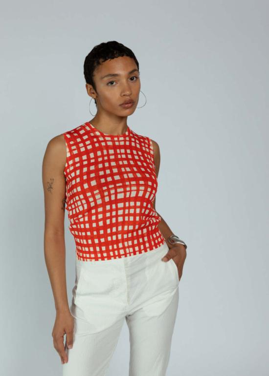  MJ 왓슨 블라우스 엠제이 왓슨 플레임 체크 슬리브리스 탑 플레임 체크 - MJ. WATSON