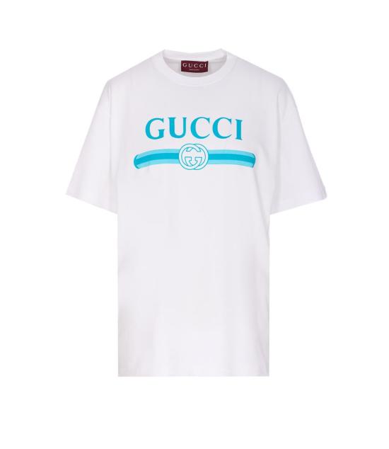 25FW 구찌 프린티드 소프트 코튼 저지 반팔 티셔츠 837959XJHGY9081 WHITE