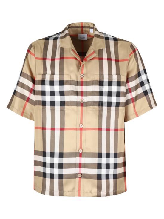 25FW 버버리 빈티지 체크 실크 반팔 셔츠 8050279 A7028 Beige - BURBERRY