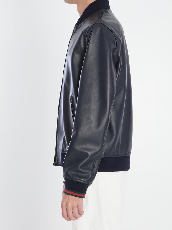 25FW 구찌 자수로고 봄버 레더 자켓 793726XNA3M 4044 BLUNAVYV ROSSO V - GUCCI