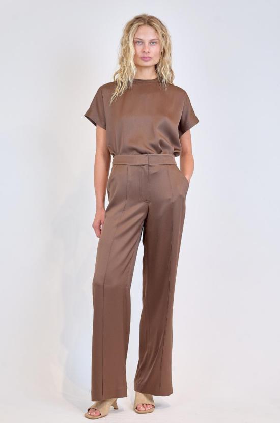  조나단 심카이 스트레이트 팬츠 Jonathan Simkhai Kyra 와이드 레그 팬츠 코코아 - JONATHAN SIMKHAI