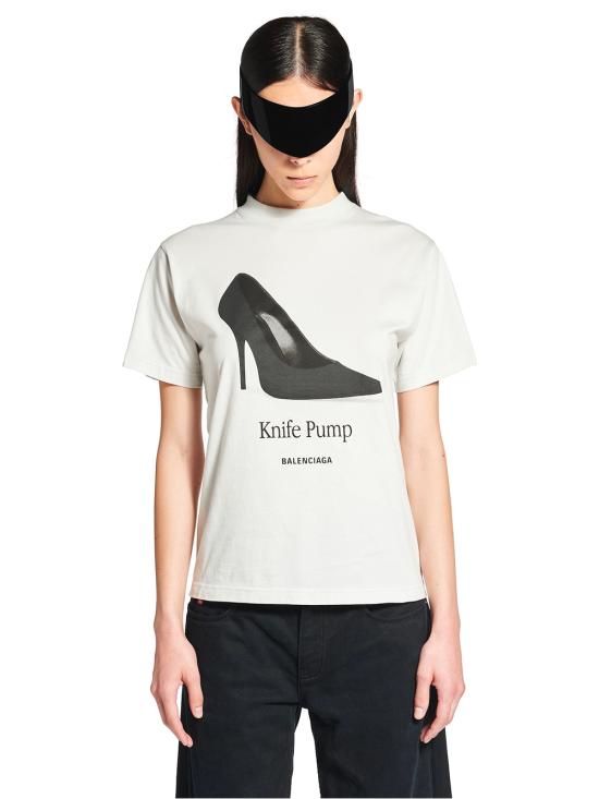 25SS 발렌시아가 나이프 펌프 티셔츠 스몰 핏 809122 TSVN4 9012 DIRTY WHITE - BALENCIAGA