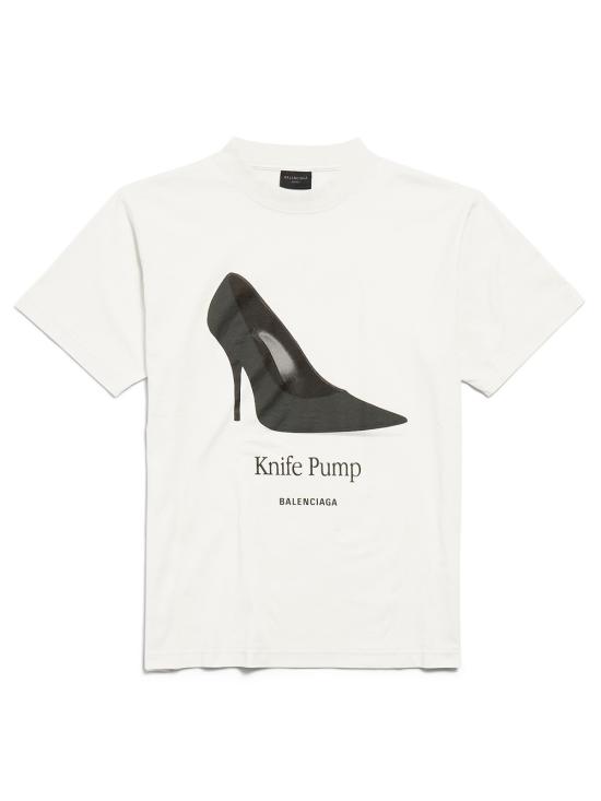 25SS 발렌시아가 나이프 펌프 티셔츠 스몰 핏 809122 TSVN4 9012 DIRTY WHITE