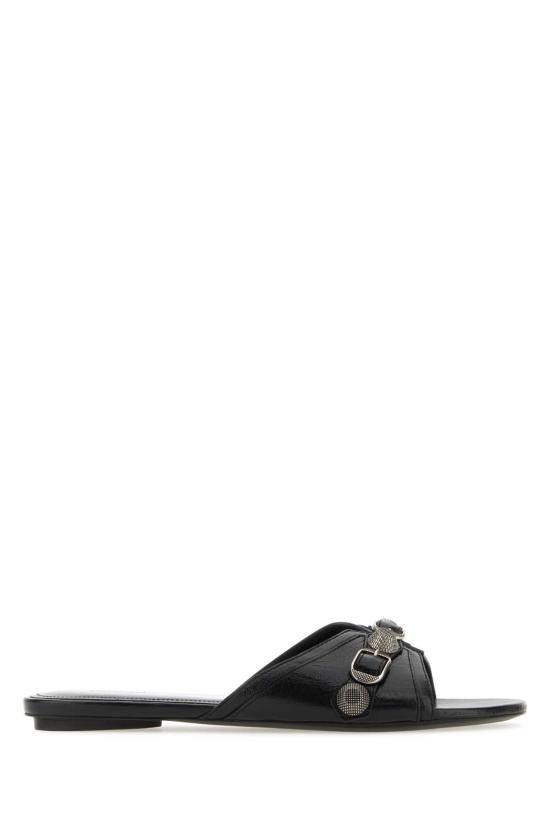 25SS 발렌시아가 카골 레더 플랫 샌들 746568WAD4E 1081 BLACK AGED NIKEL 1081