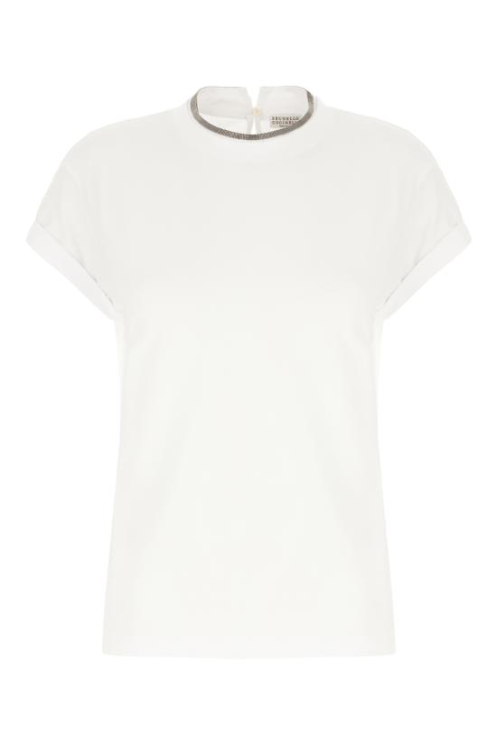 26SS 브루넬로 쿠치넬리 콘트라스트 트림 코튼 티셔츠 M0T18BD200 C159 Bianco