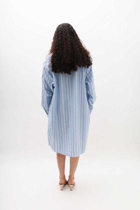  베이스레인지 미디 원피스 매트릭스 스트라이프 클로드 셔츠 드레스 - BASERANGE