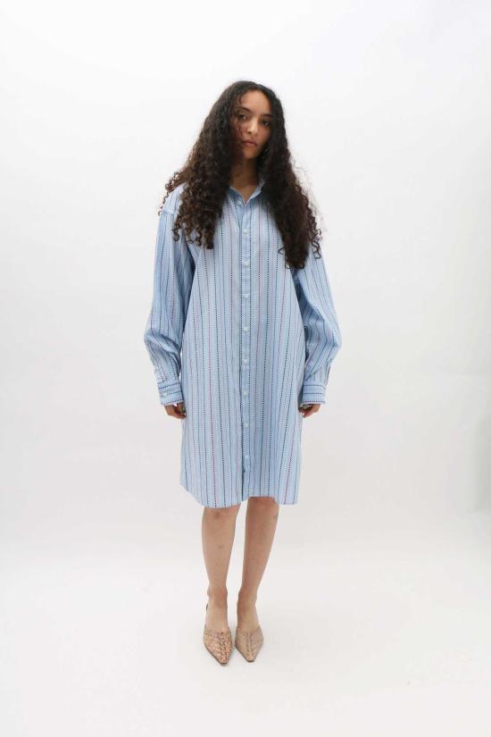  베이스레인지 미디 원피스 매트릭스 스트라이프 클로드 셔츠 드레스