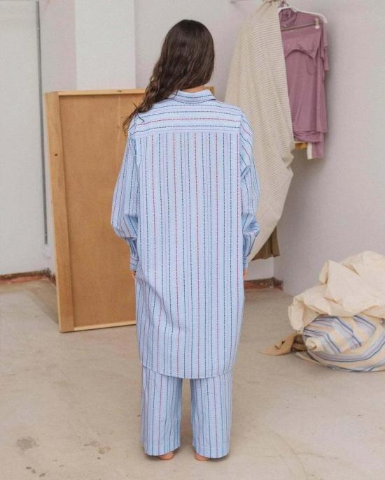  베이스레인지 미디 원피스 매트릭스 스트라이프 클로드 셔츠 드레스 - BASERANGE