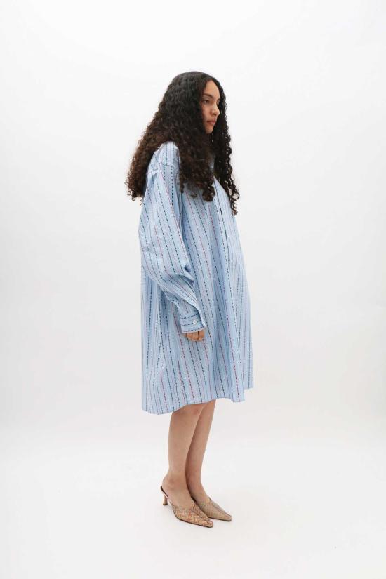  베이스레인지 미디 원피스 매트릭스 스트라이프 클로드 셔츠 드레스 - BASERANGE