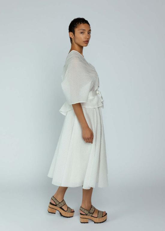  Louiza Babouryan 롱 스커트 루이자 바부리안 코튼 체크  화이트 - OTHER BRANDS