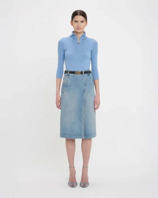  빅토리아 베컴 데님 스커트 데님 랩 디테일 스커트 옅은 블루 워시 - VICTORIA BECKHAM