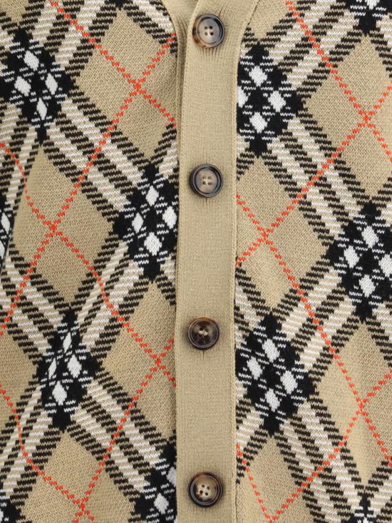 25FW 버버리 울 브이넥 체크 가디건  8110629 B9368 Beige - BURBERRY