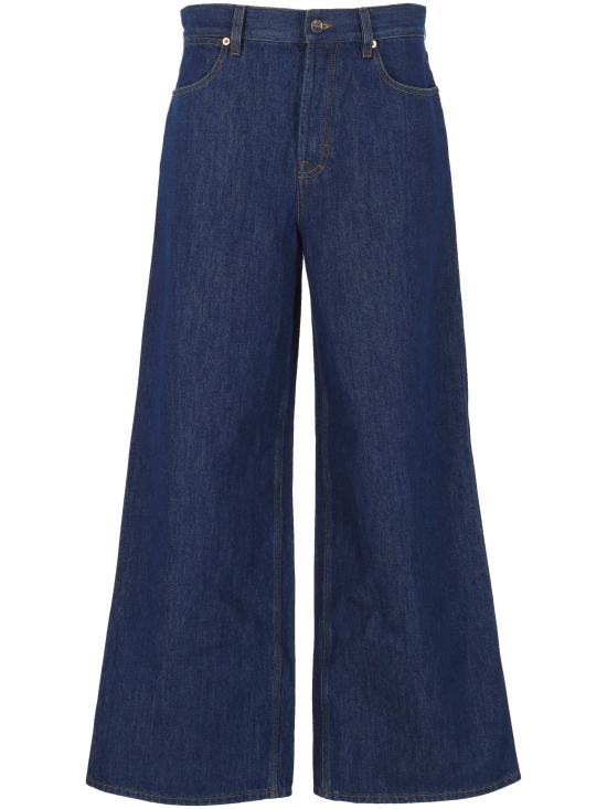 25SS 구찌 백 로고 패치 와이드 데님 데님 팬츠 816971 XDC5F4100 DARK BLUE BL