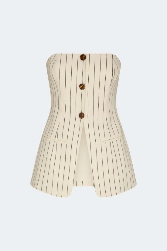  사이먼밀러 민소매 티셔츠 사이먼 밀러 모리 스트랩리스 리넨 탑 크림 핀스트라이프