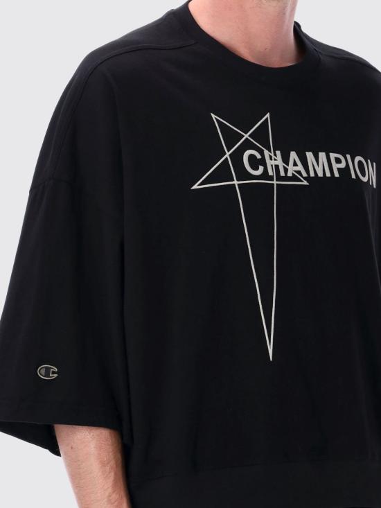 25FW 릭오웬스 x 챔피온 반팔 티셔츠 CM01E1677CHJG 09 Black - RICK OWENS X CHAMPIONS
