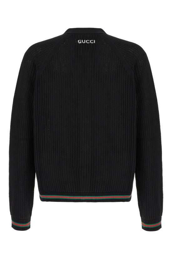 25FW 구찌 웹 아주르 코튼 니트 가디건  788009XKD15 1060 Nero - GUCCI