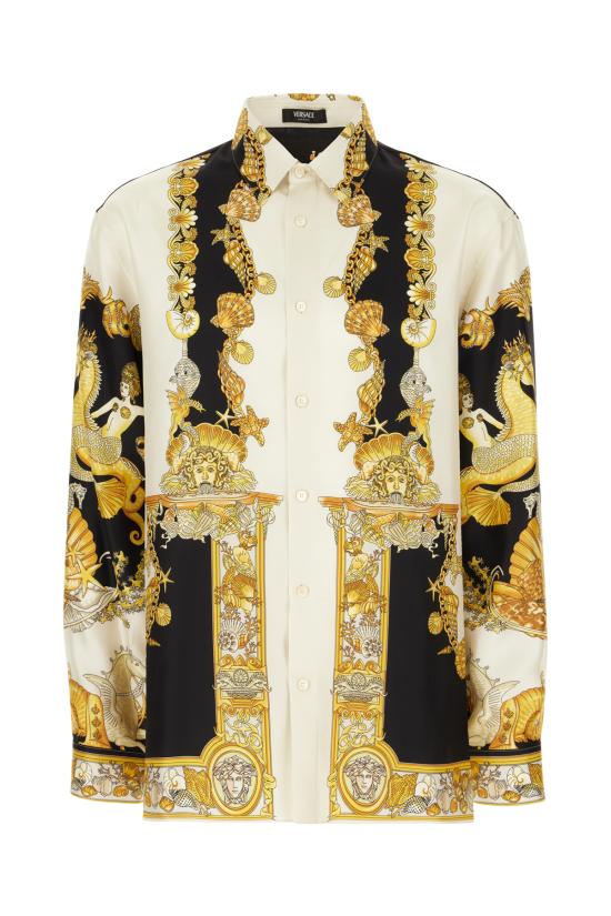 25FW 베르사체 긴팔 셔츠 10194381A14567 5W800 IVORY BLACK GOLD