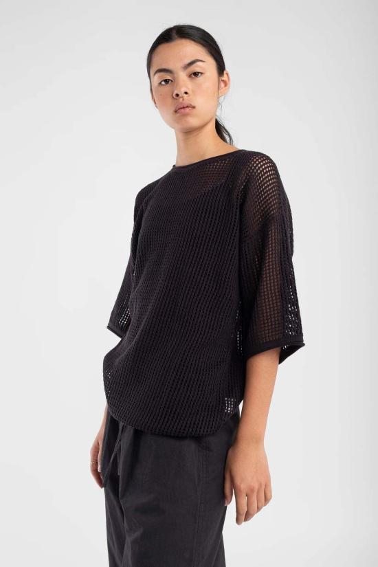  미셀라 그렉 반팔 티셔츠 미카엘라 그렉 래티스 티셔츠 페이디드 블랙 - MICAELA GREG