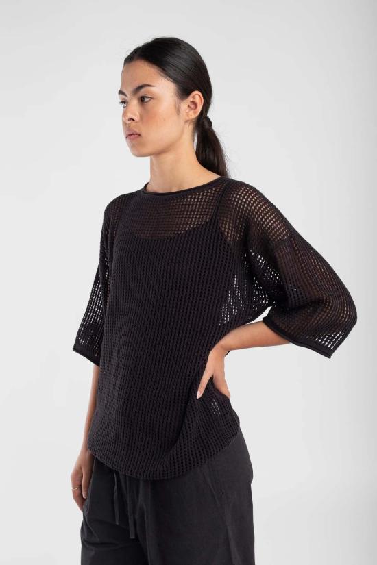  미셀라 그렉 반팔 티셔츠 미카엘라 그렉 래티스 티셔츠 페이디드 블랙 - MICAELA GREG