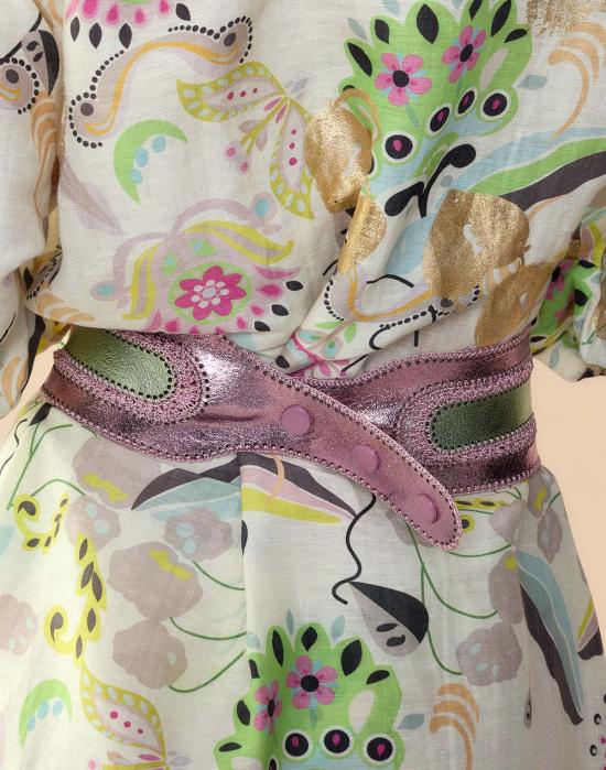  신시아 로리 와이드 벨트 신시아 로울리 메탈릭 비건 가죽  그린/핑크 - CYNTHIA ROWLEY