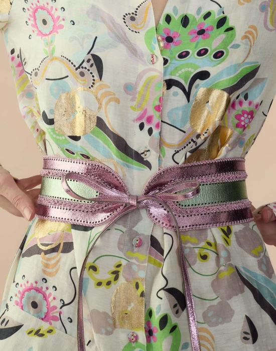  신시아 로리 와이드 벨트 신시아 로울리 메탈릭 비건 가죽  그린/핑크 - CYNTHIA ROWLEY