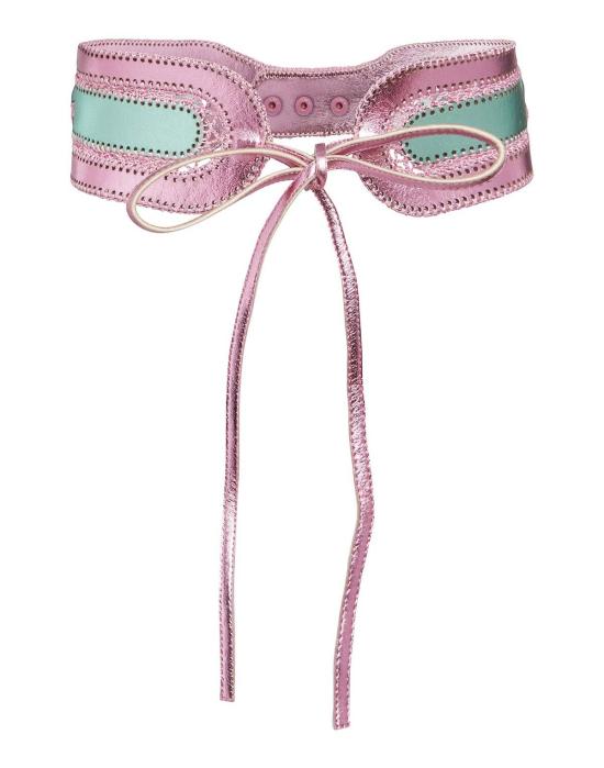  신시아 로리 와이드 벨트 신시아 로울리 메탈릭 비건 가죽  그린/핑크