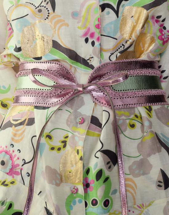  신시아 로리 와이드 벨트 신시아 로울리 메탈릭 비건 가죽  그린/핑크 - CYNTHIA ROWLEY