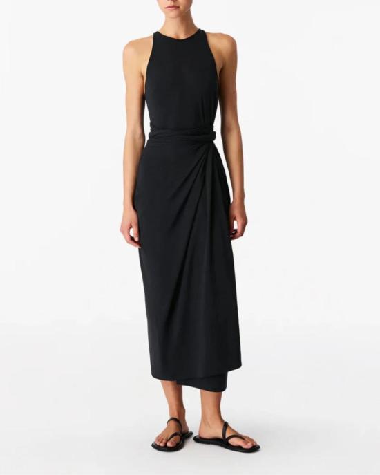  Another Tomorrow 롱 원피스 사롱 타이 드레스 블랙 - ANOTHER TOMORROW