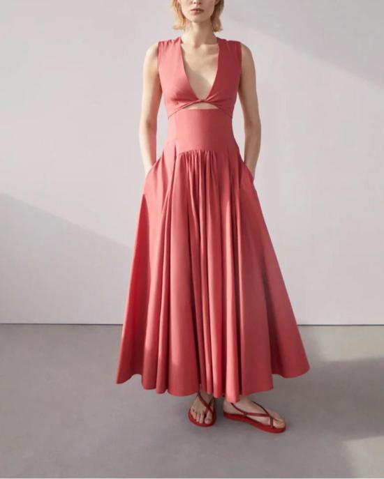  어나더 투모로우 롱 원피스 컷아웃 서클 드레스 루바브 - ANOTHER TOMORROW