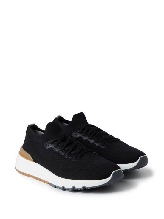 26SS 브루넬로 쿠치넬리 코튼 니트 세미 폴리쉬드 카프스킨 러너 MZUPMBO252 CIK10 BLACK - BRUNELLO CUCINELLI