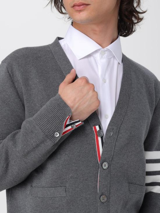 25FW 톰브라운 코튼 밀라노 스티치 4바 V넥 가디건 MKC171A00219 035 Grey - THOM BROWNE