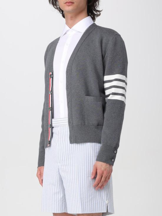 25FW 톰브라운 코튼 밀라노 스티치 4바 V넥 가디건 MKC171A00219 035 Grey - THOM BROWNE