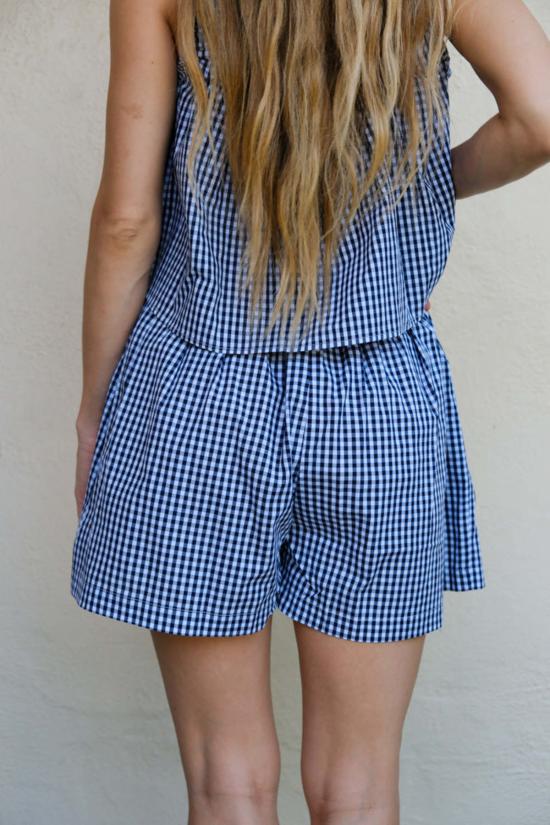  토잇 볼랑 숏팬츠 Toit Volant Joan 복서 반바지 블루 깅엄 - TOIT VOLANT