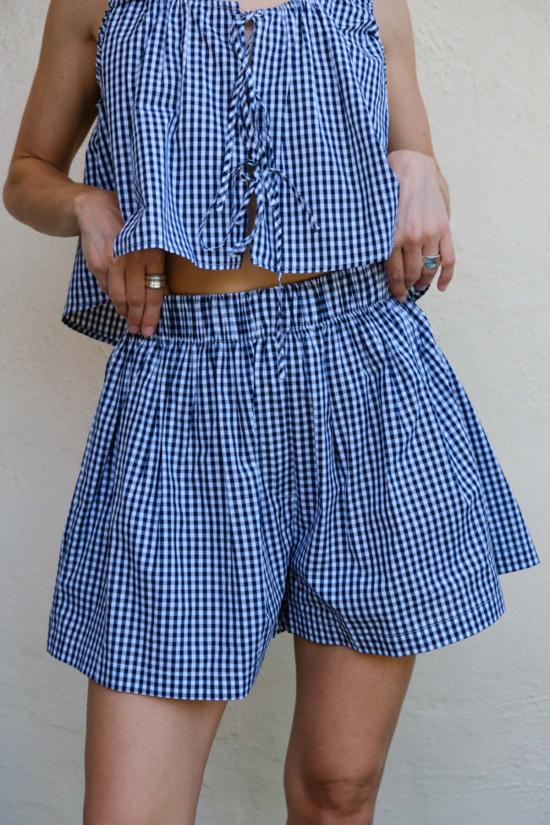  토잇 볼랑 숏팬츠 Toit Volant Joan 복서 반바지 블루 깅엄 - TOIT VOLANT