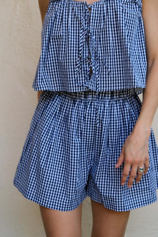  토잇 볼랑 숏팬츠 Toit Volant Joan 복서 반바지 블루 깅엄 - TOIT VOLANT