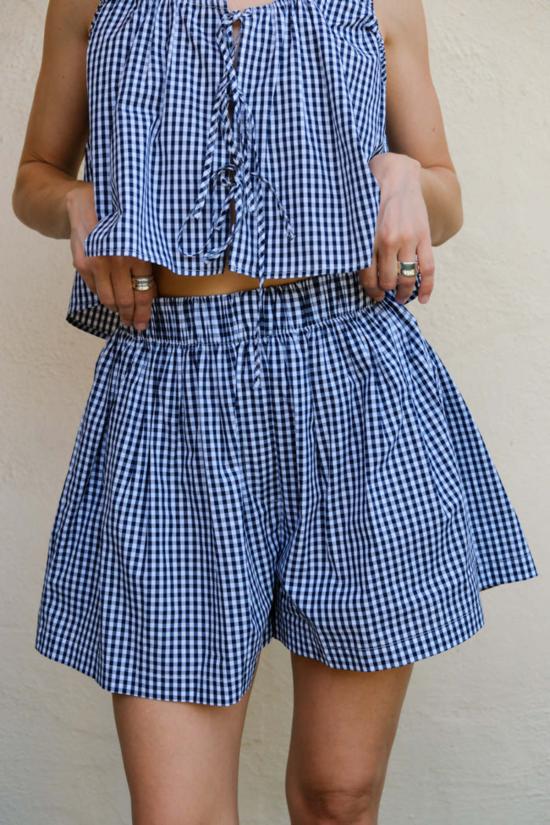  토잇 볼랑 숏팬츠 Toit Volant Joan 복서 반바지 블루 깅엄 - TOIT VOLANT