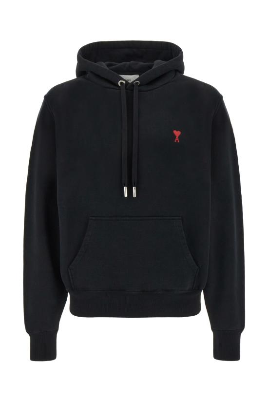 26SS 아미 스몰 하트 로고 루프백 오가닉 코튼 플리스 후드 BFUSW235730 001 BLACK